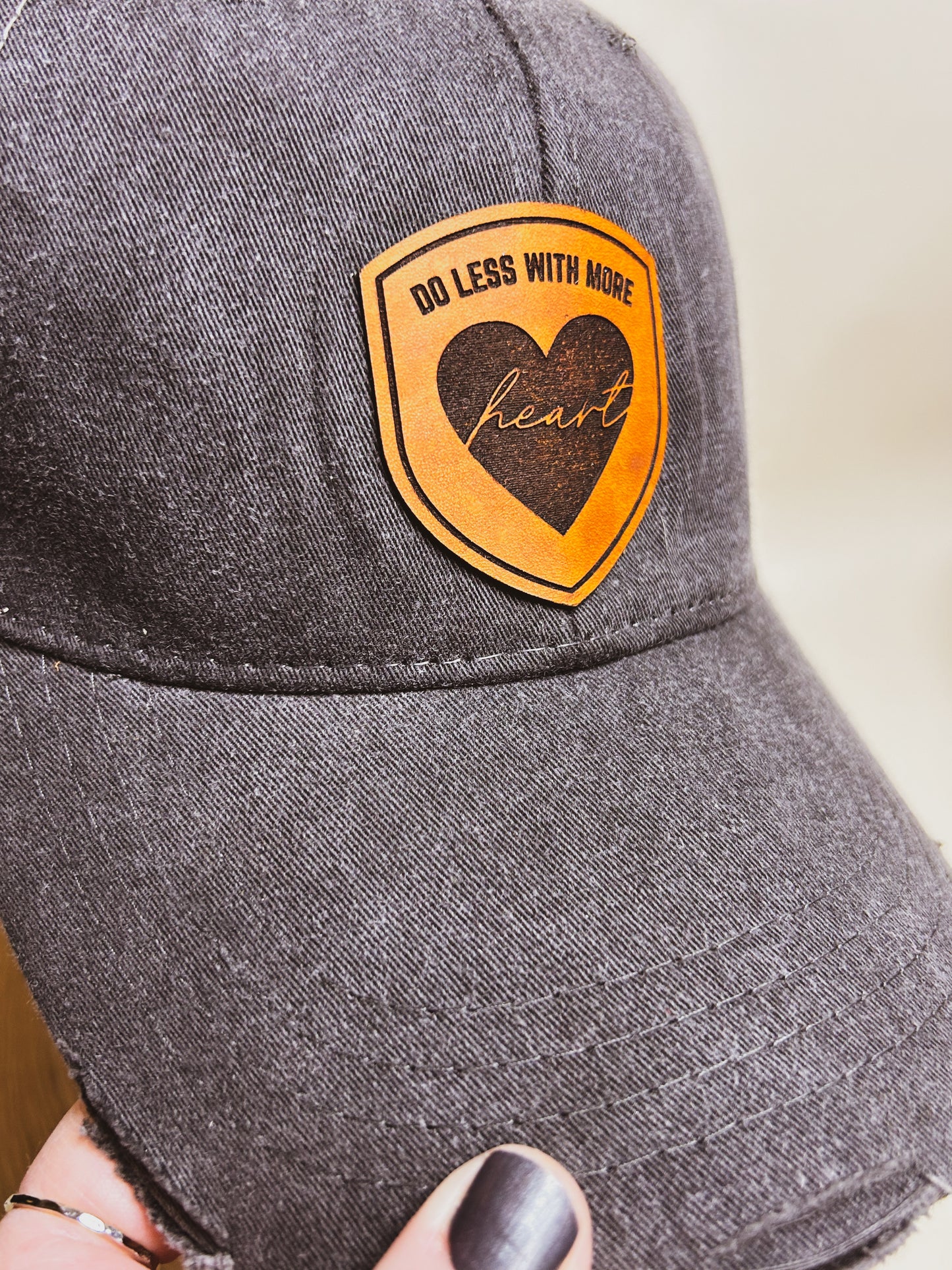 More Heart Leather Patch Hat - Distressed Black