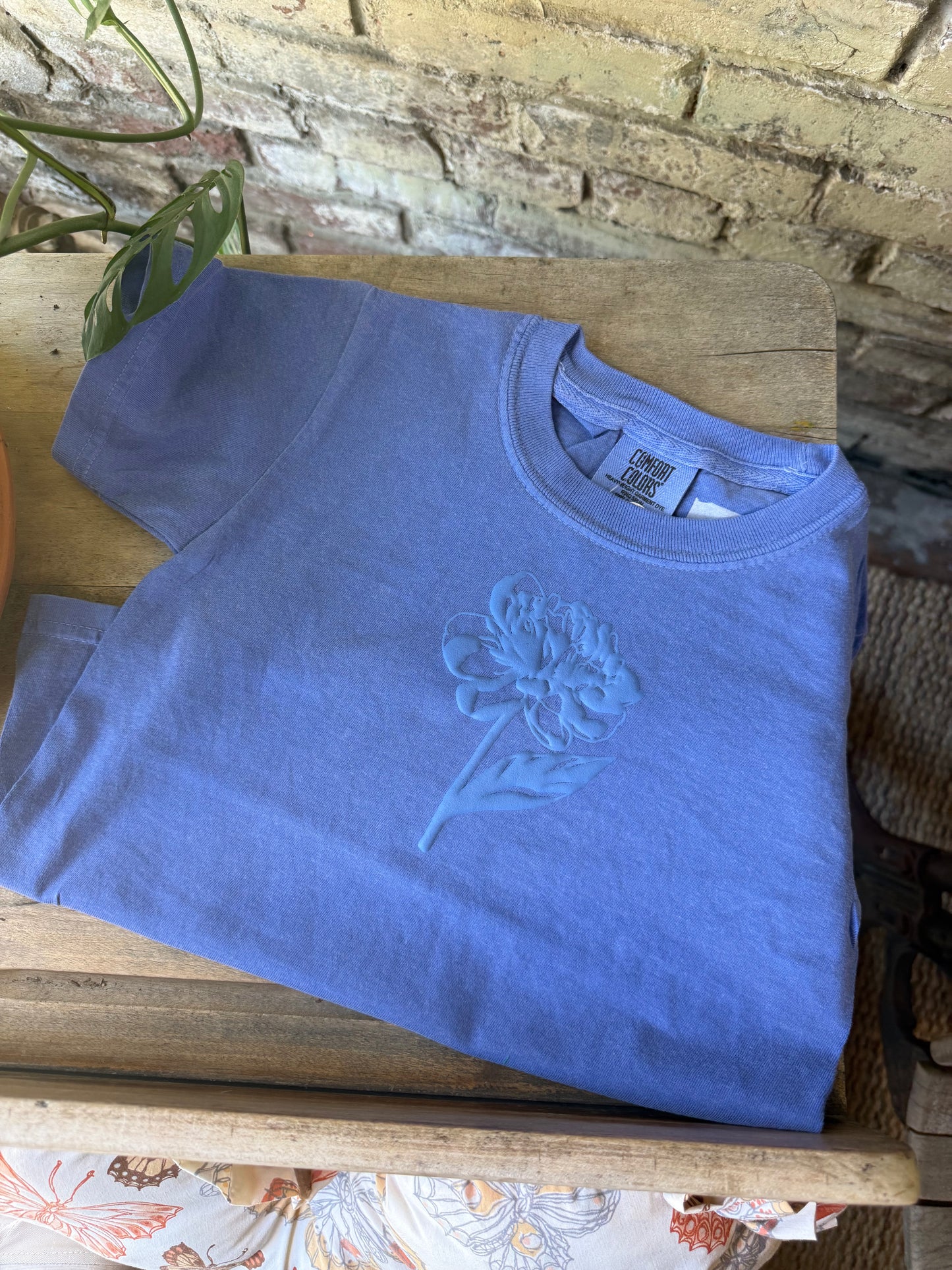 Blue Puff Ink Peony Youth Tee