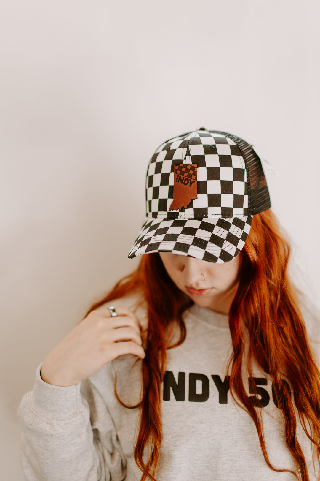 Indy Racing Leather Patch Hat - Checkered