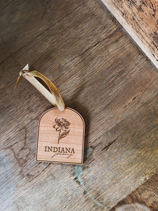 Indiana Peony Wooden Ornament