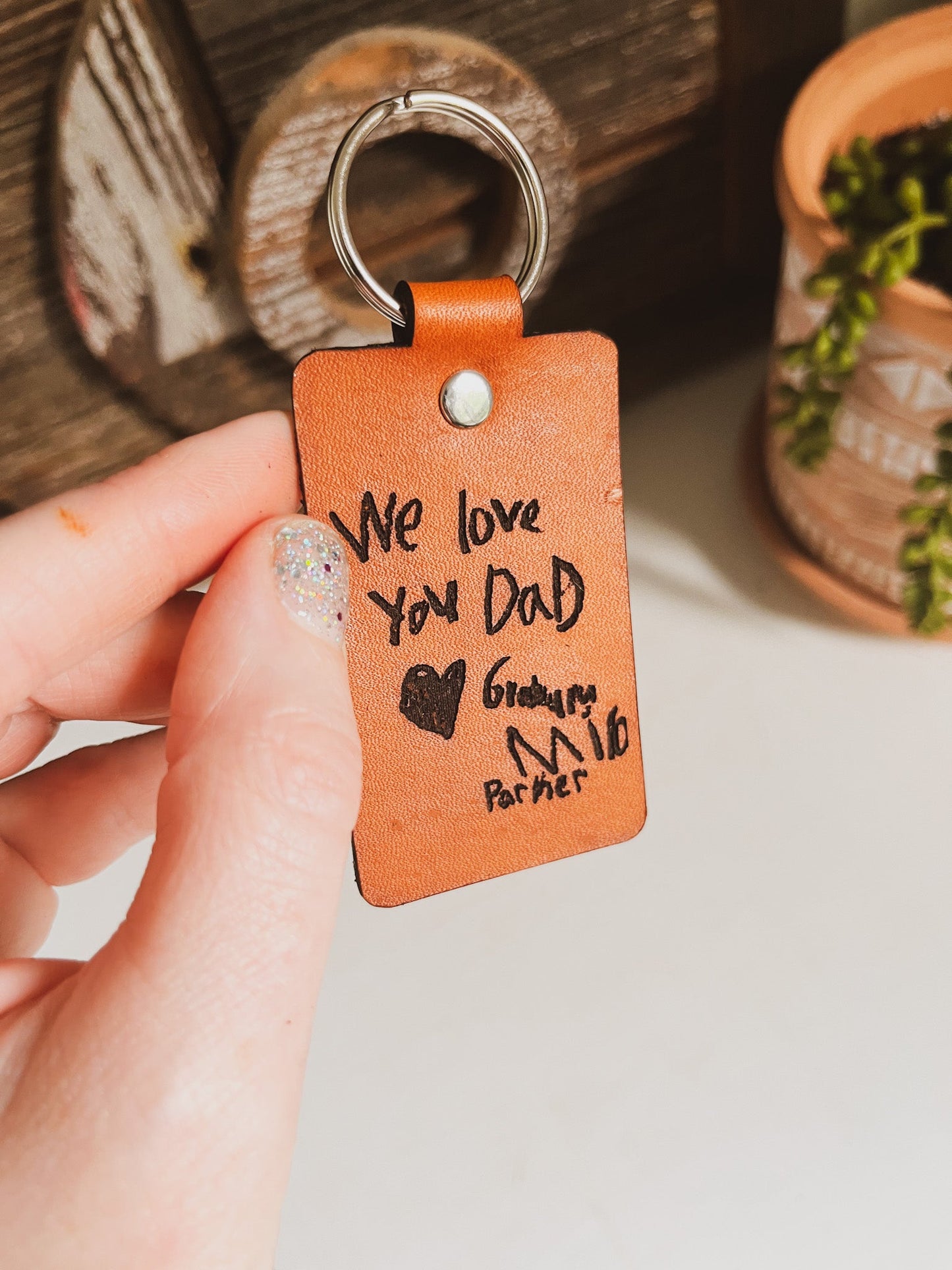 Two Sided - Handwriting Engraved Keychain - Rectangle
