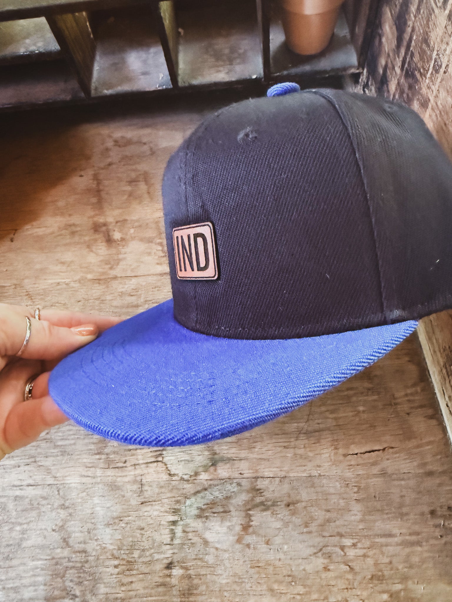 Left Rear Hat Baby IND Rectangle Leather Patch Hat – Left Grain