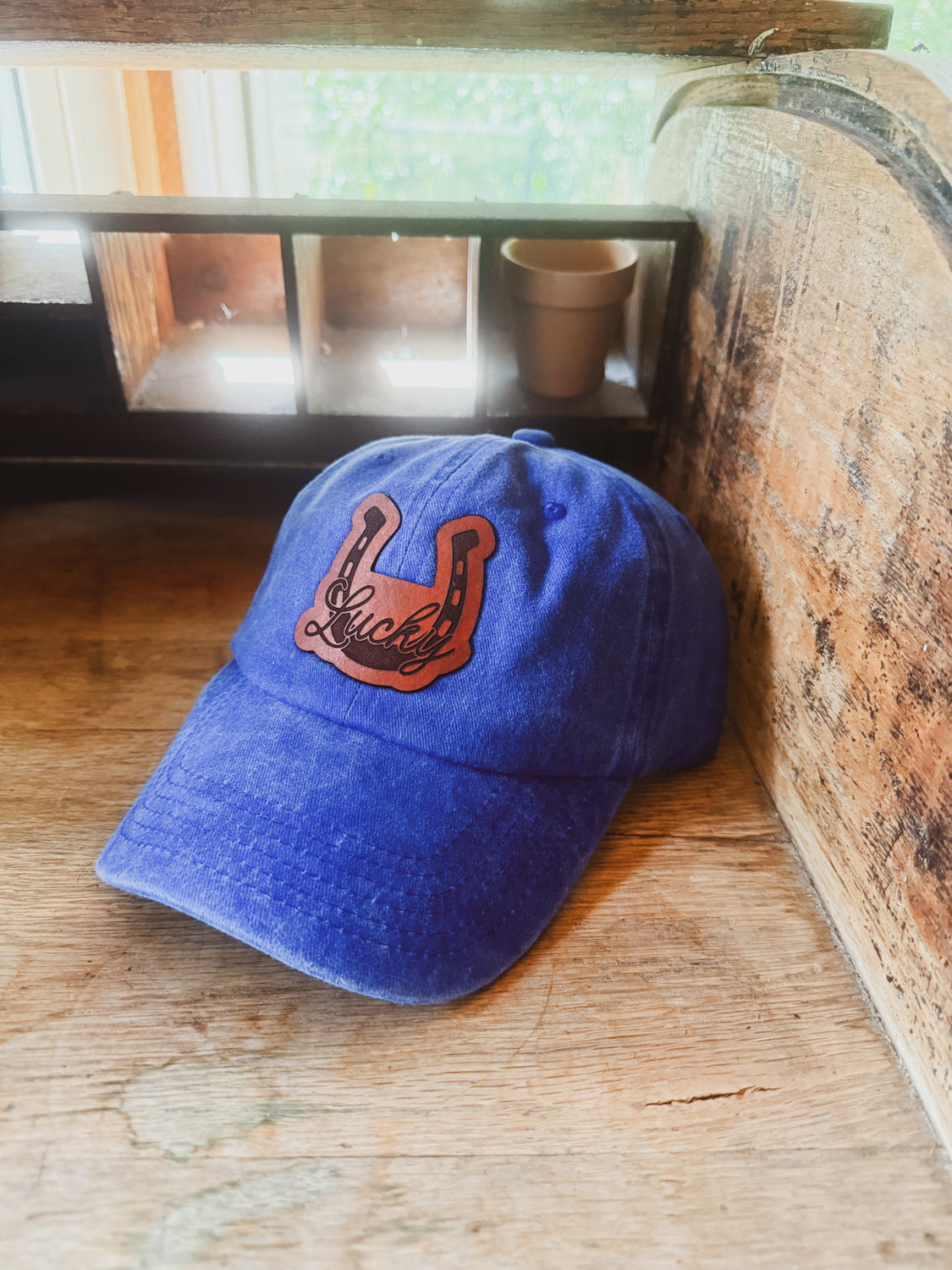 Custom Logo Leather Patch Hat on Pigment Dyed Clasp Closure Hat