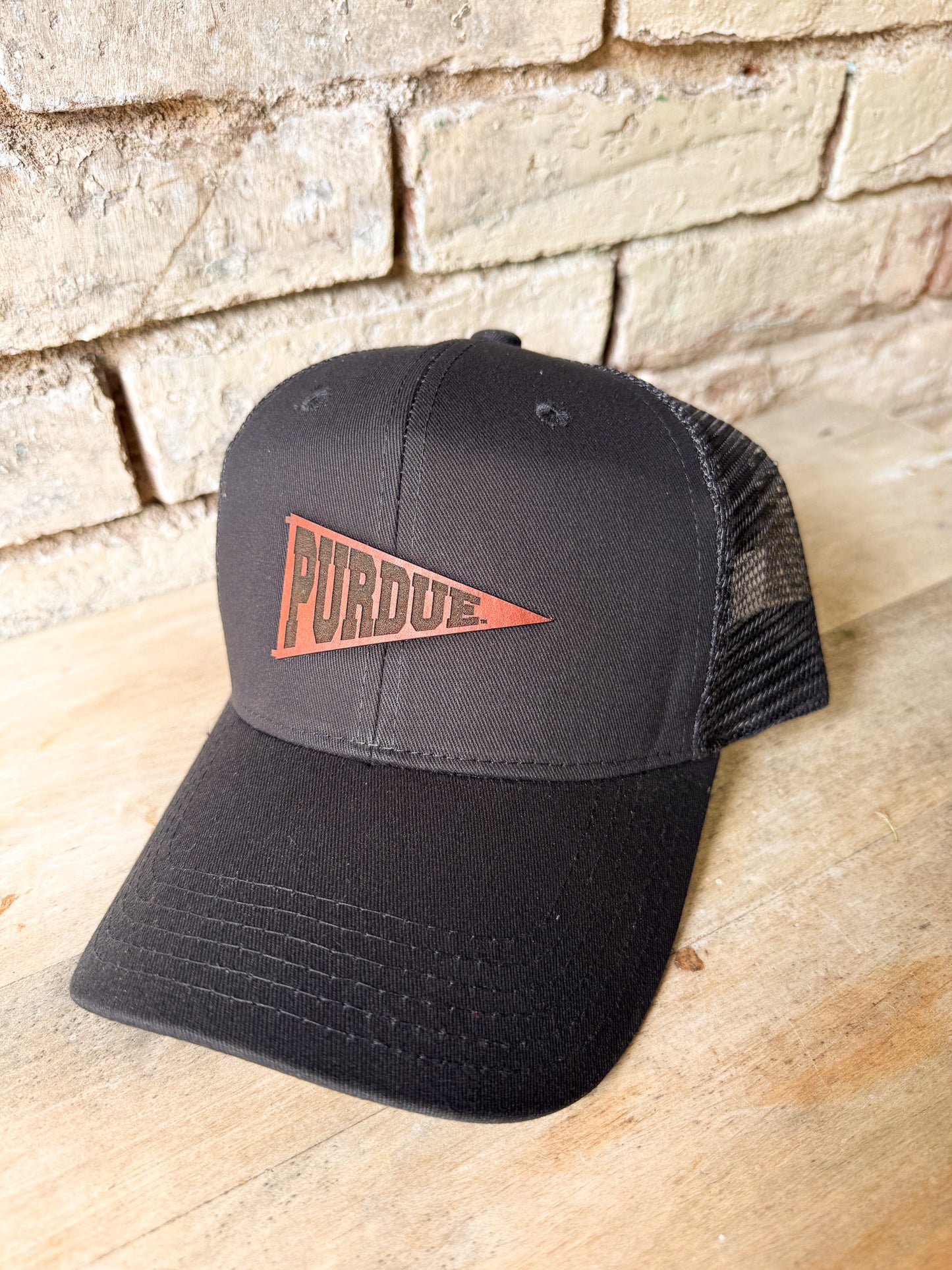 Purdue Pennant Leather Patch Hat