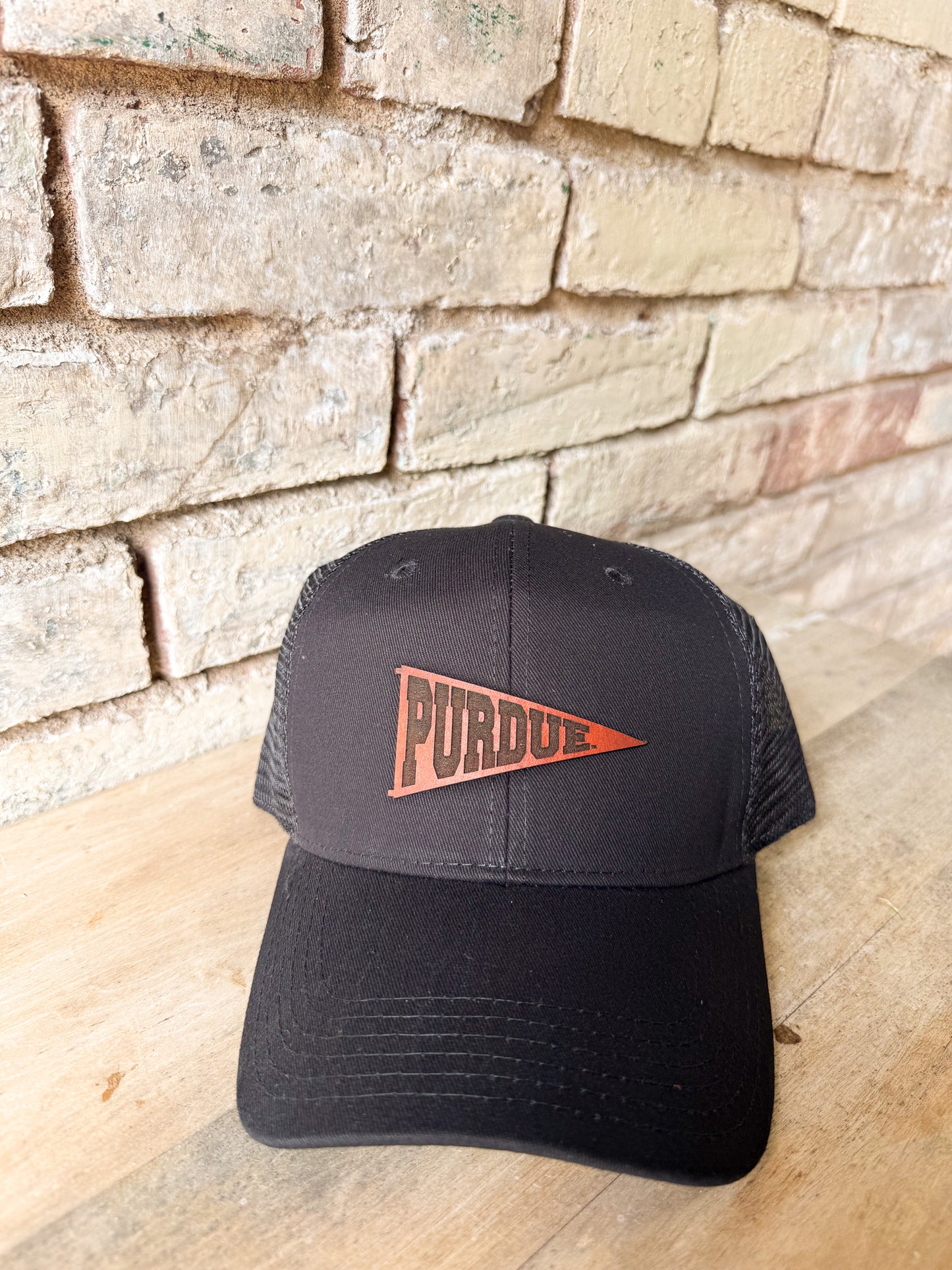 Purdue Pennant Leather Patch Hat
