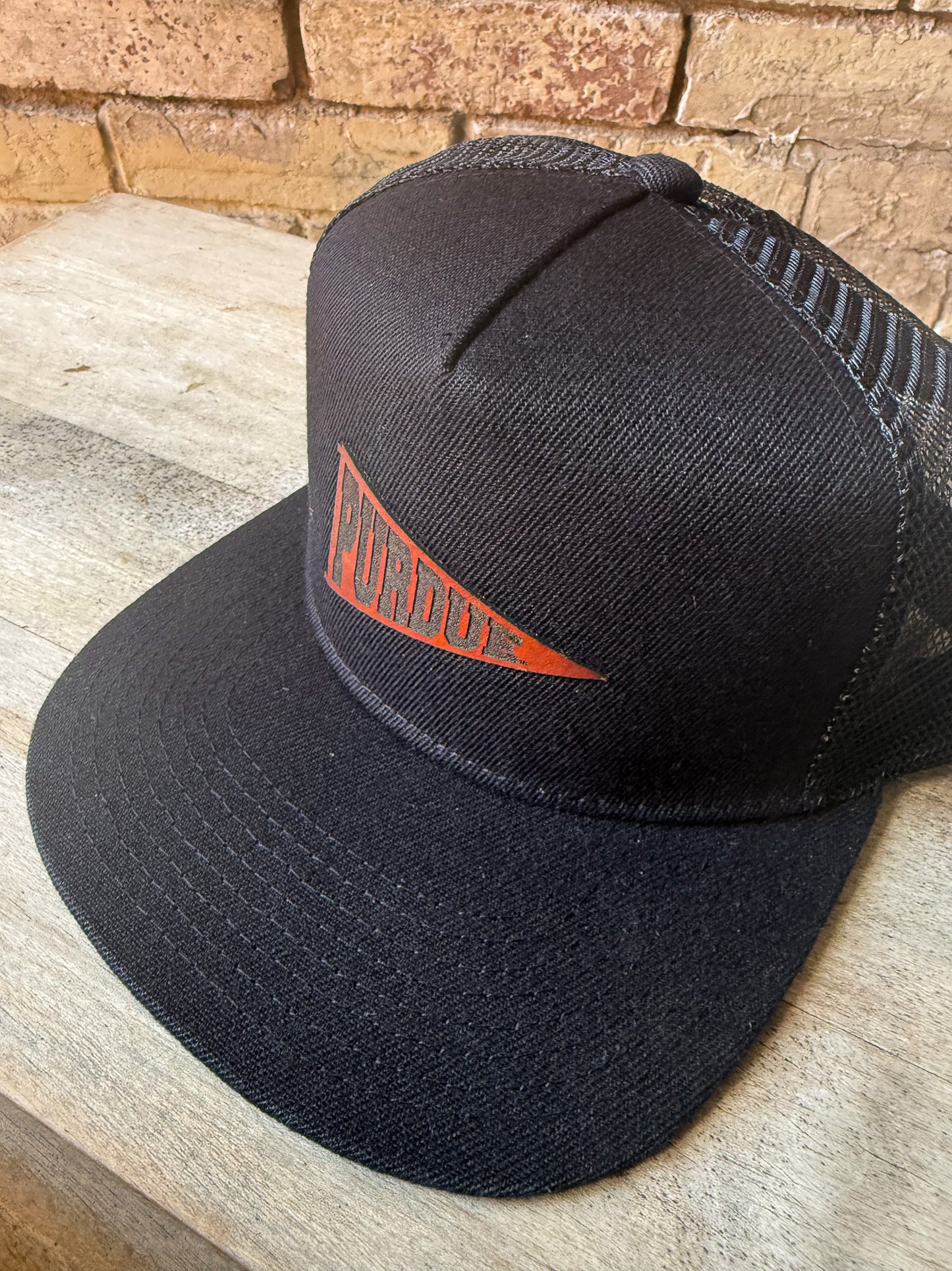 Purdue Pennant Leather Patch Hat on Flabtill Hat