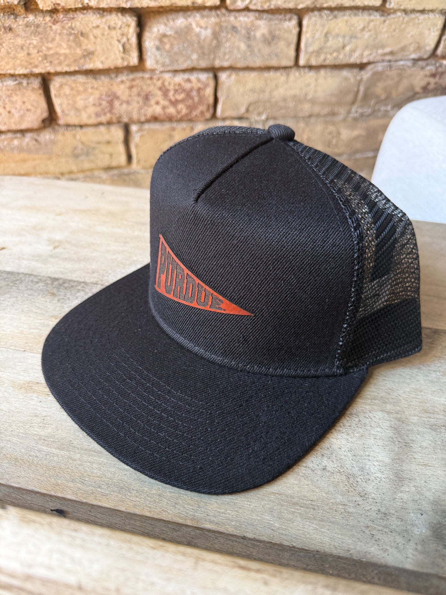 Purdue Pennant Leather Patch Hat on Flabtill Hat