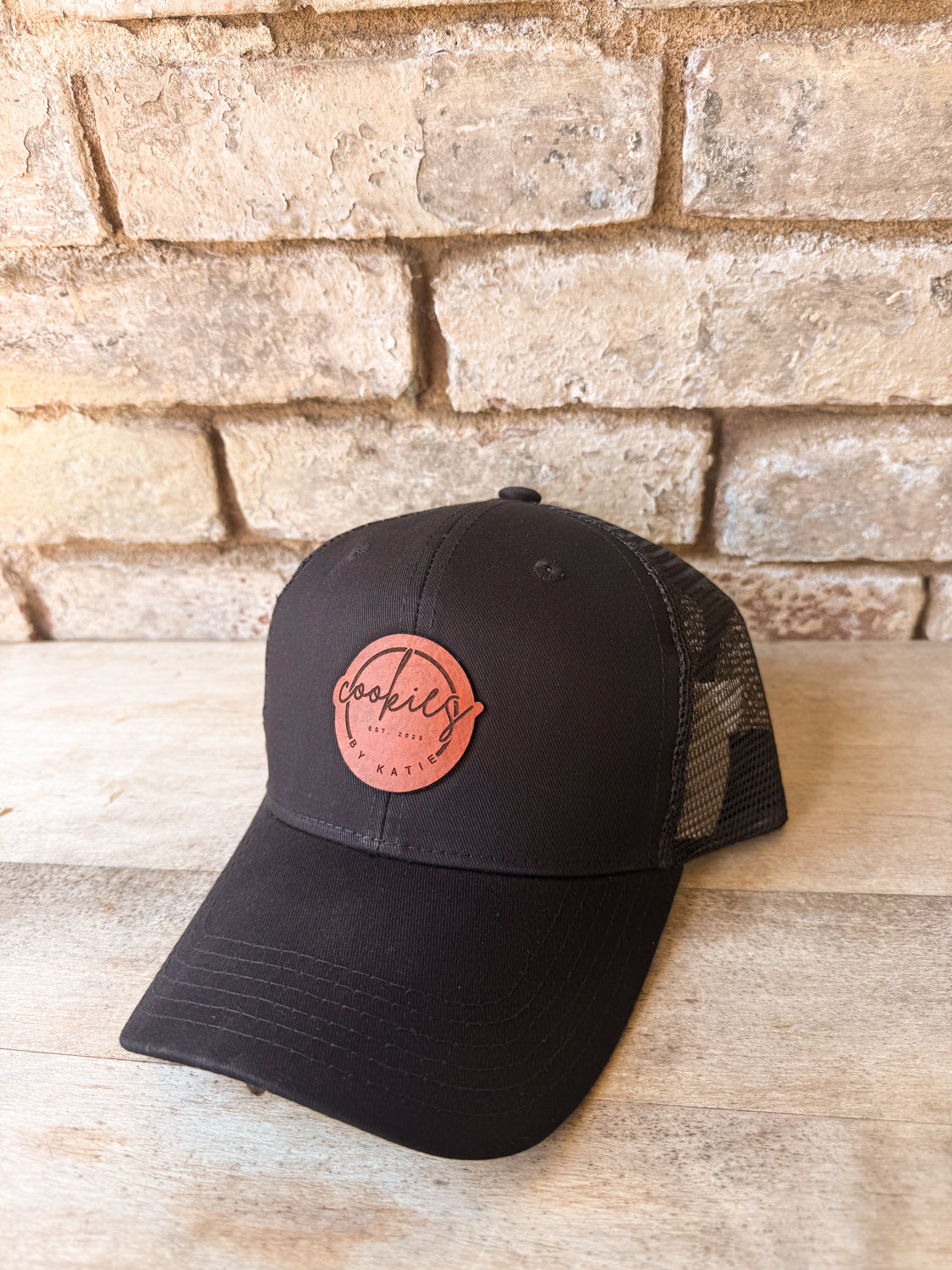 Custom Logo Leather Patch on Baseball Trucker - Adult