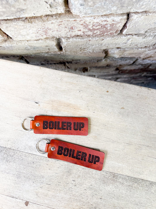 Purdue Boiler Up Leather Rectangle Keychain