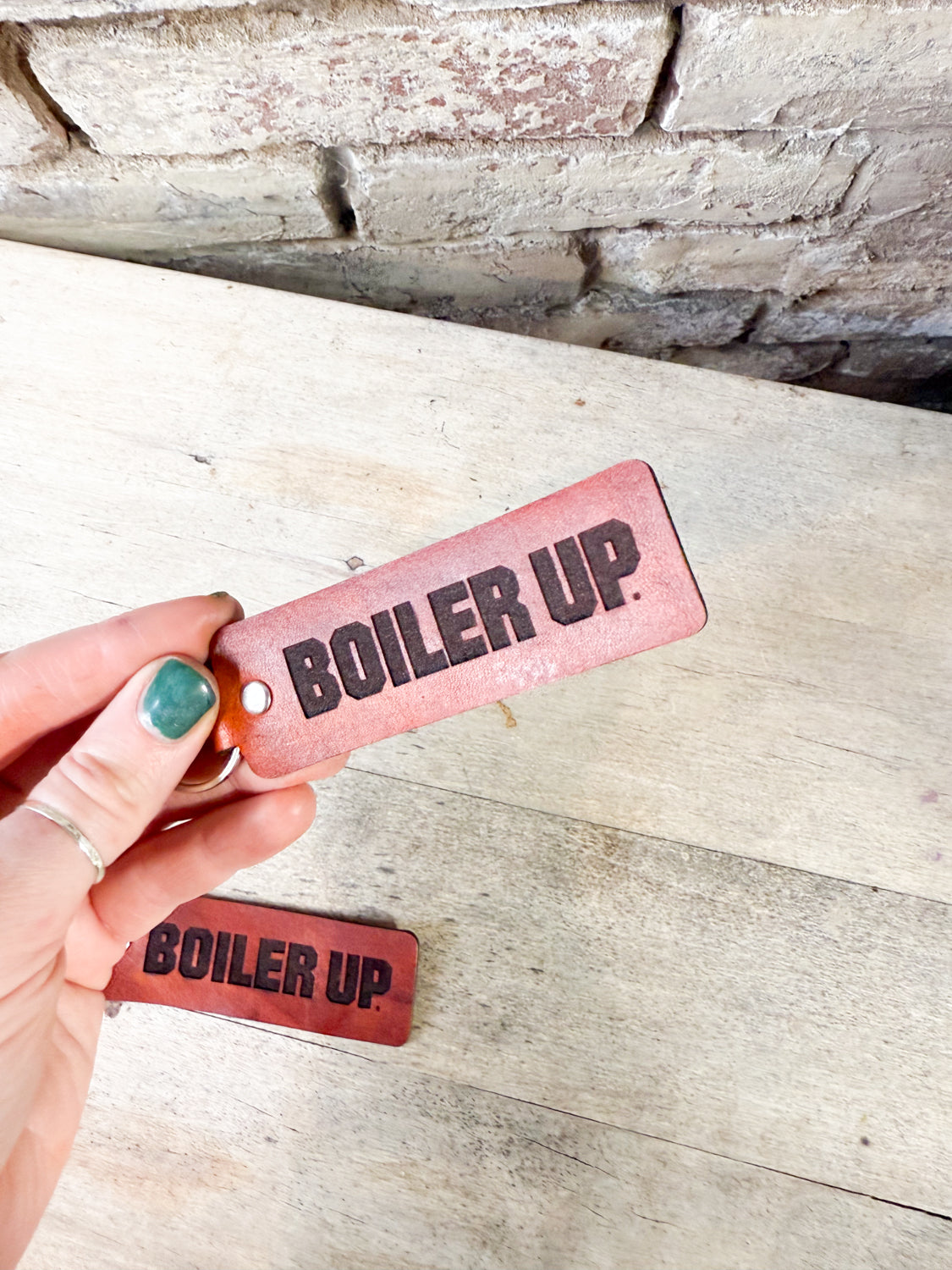 Purdue Boiler Up Leather Rectangle Keychain