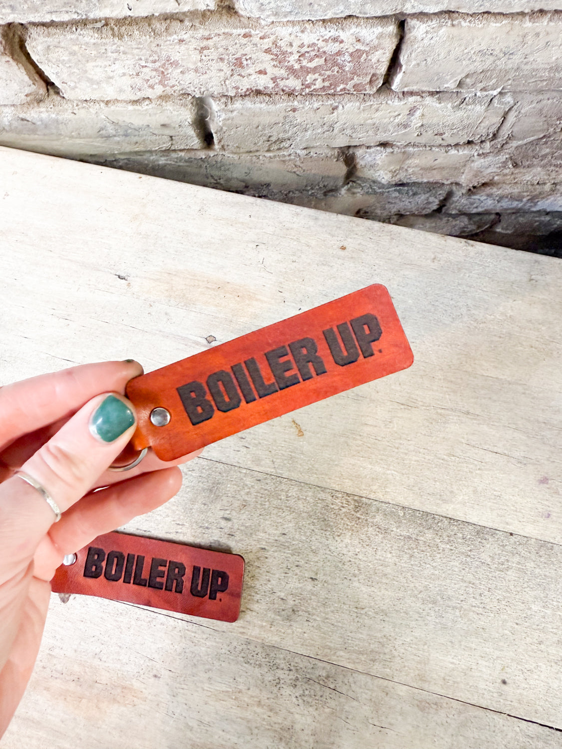 Purdue Boiler Up Leather Rectangle Keychain