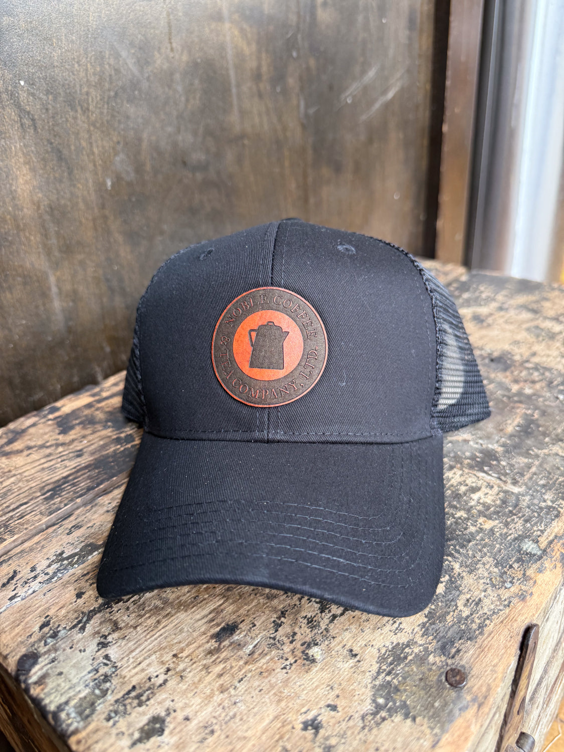 Custom Logo Leather Patch on Baseball Trucker - Adult