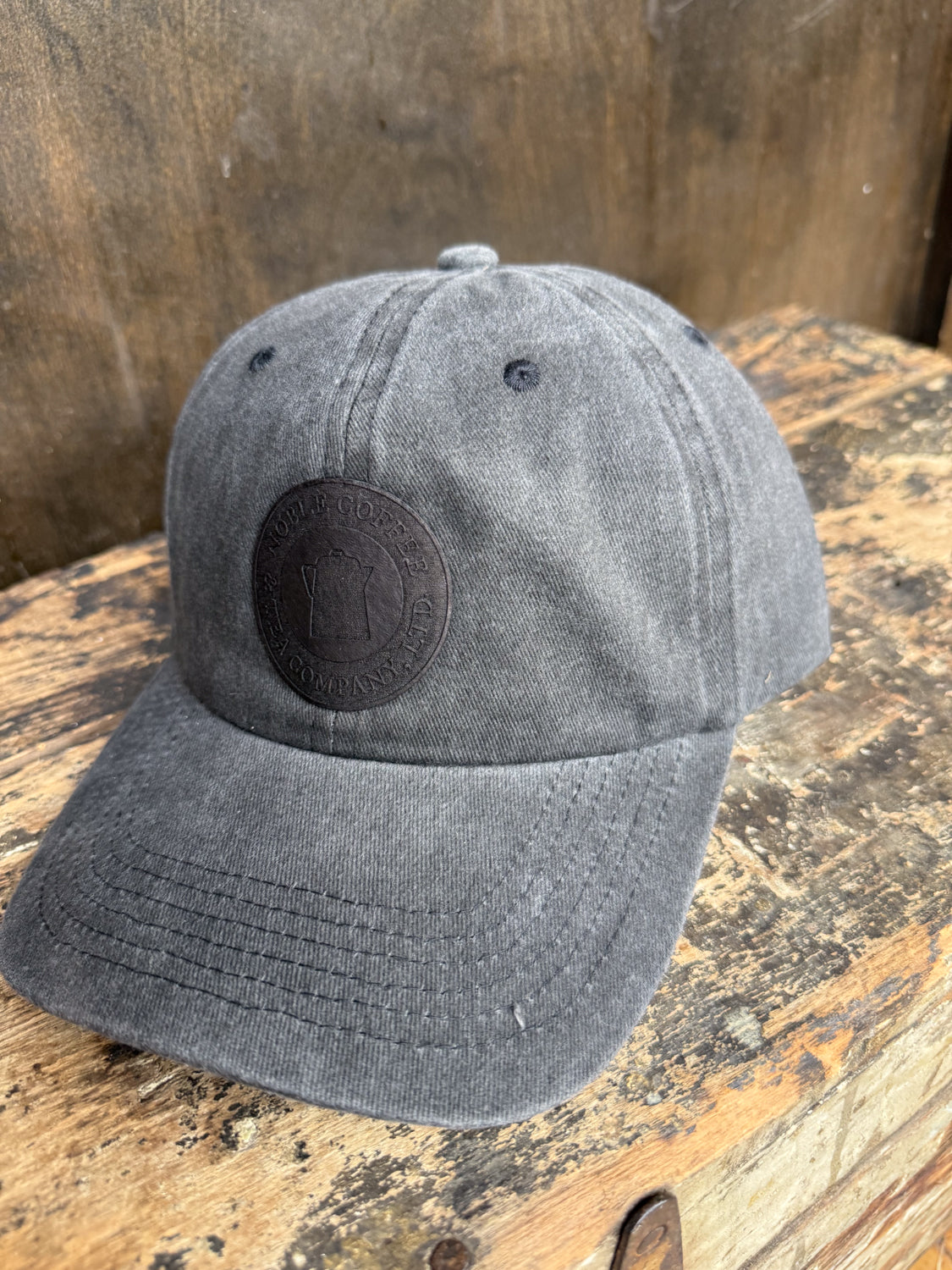 Custom Logo Leather Patch Hat on Pigment Dyed Clasp Closure Hat