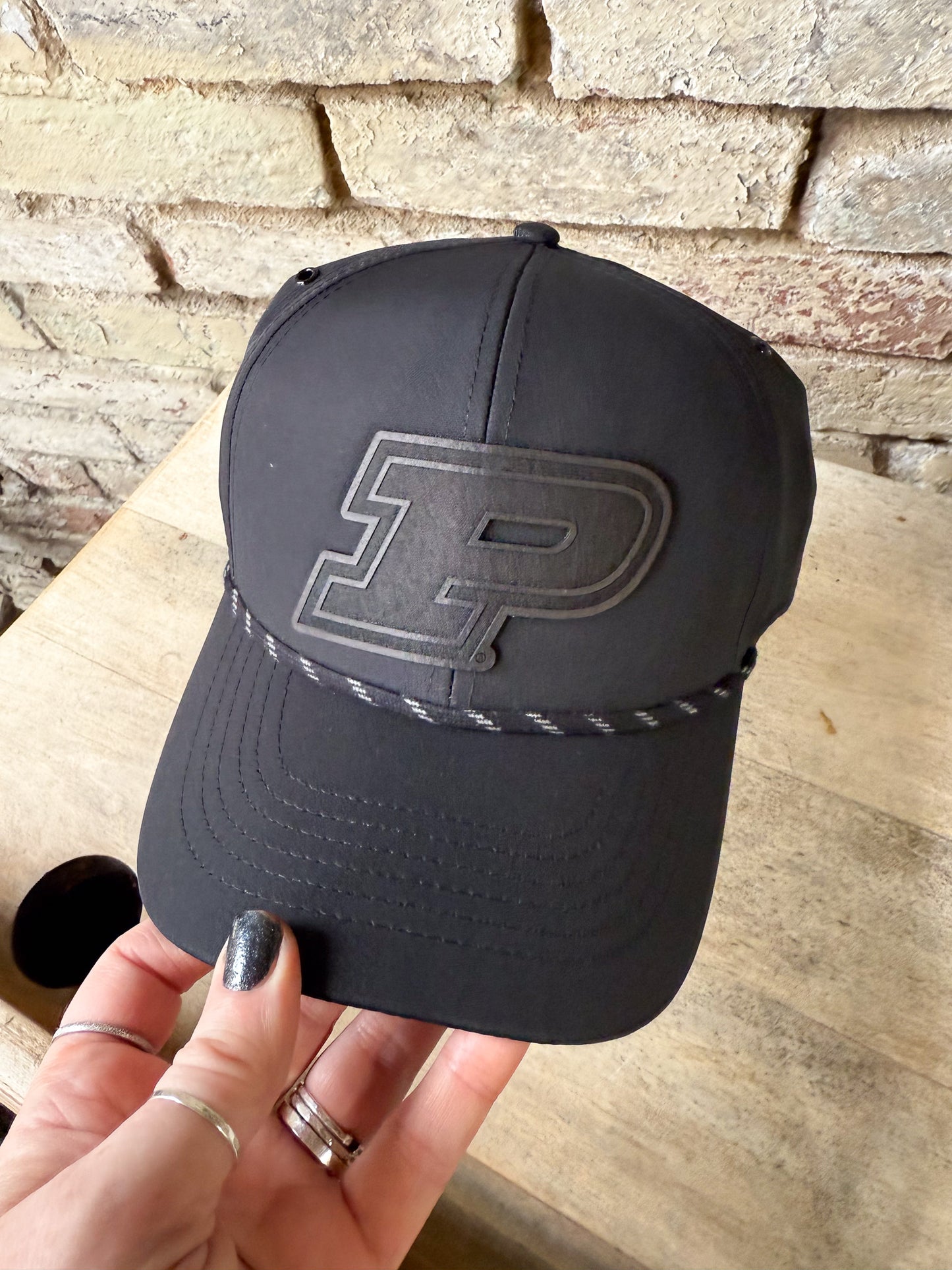 Purdue Motion P Leather Patch Hat - Black