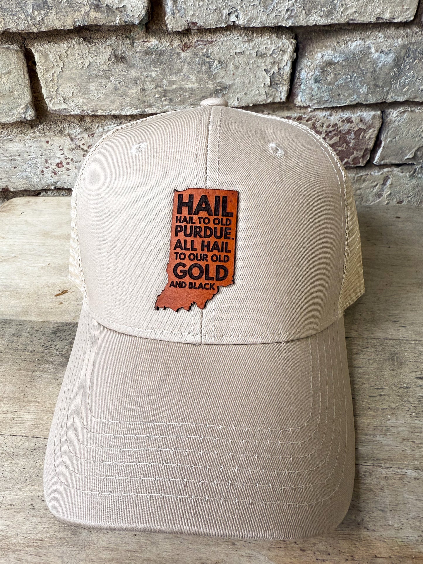 Purdue - Hail Purdue Indiana Leather Patch on Kahki Hat