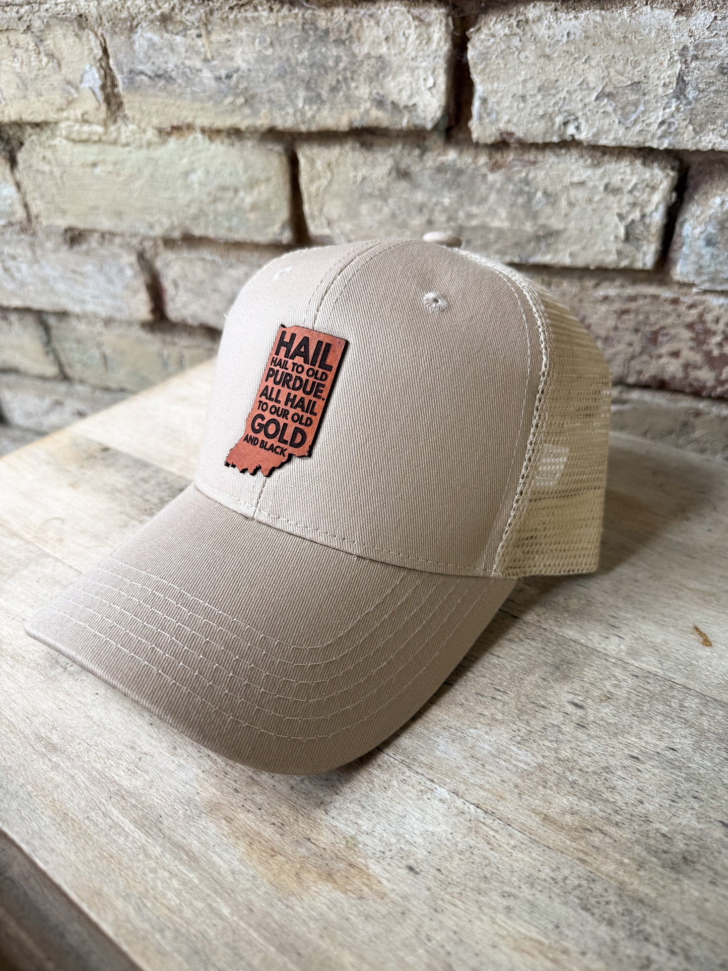 Purdue - Hail Purdue Indiana Leather Patch on Kahki Hat