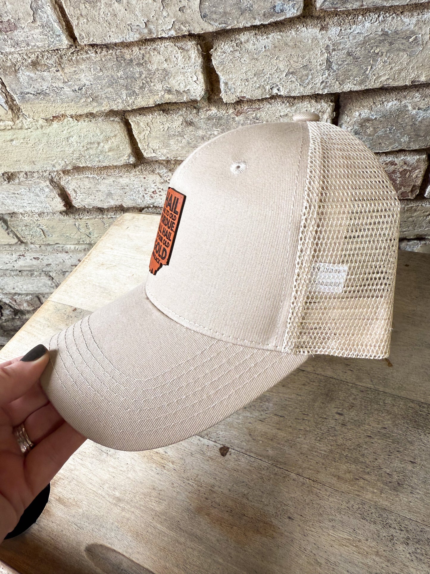 Purdue - Hail Purdue Indiana Leather Patch on Kahki Hat