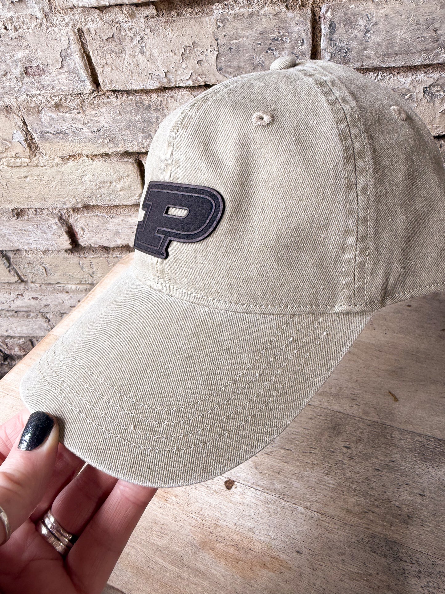 Purdue Motion P Leather Patch Hat – Kahki Dad Hat