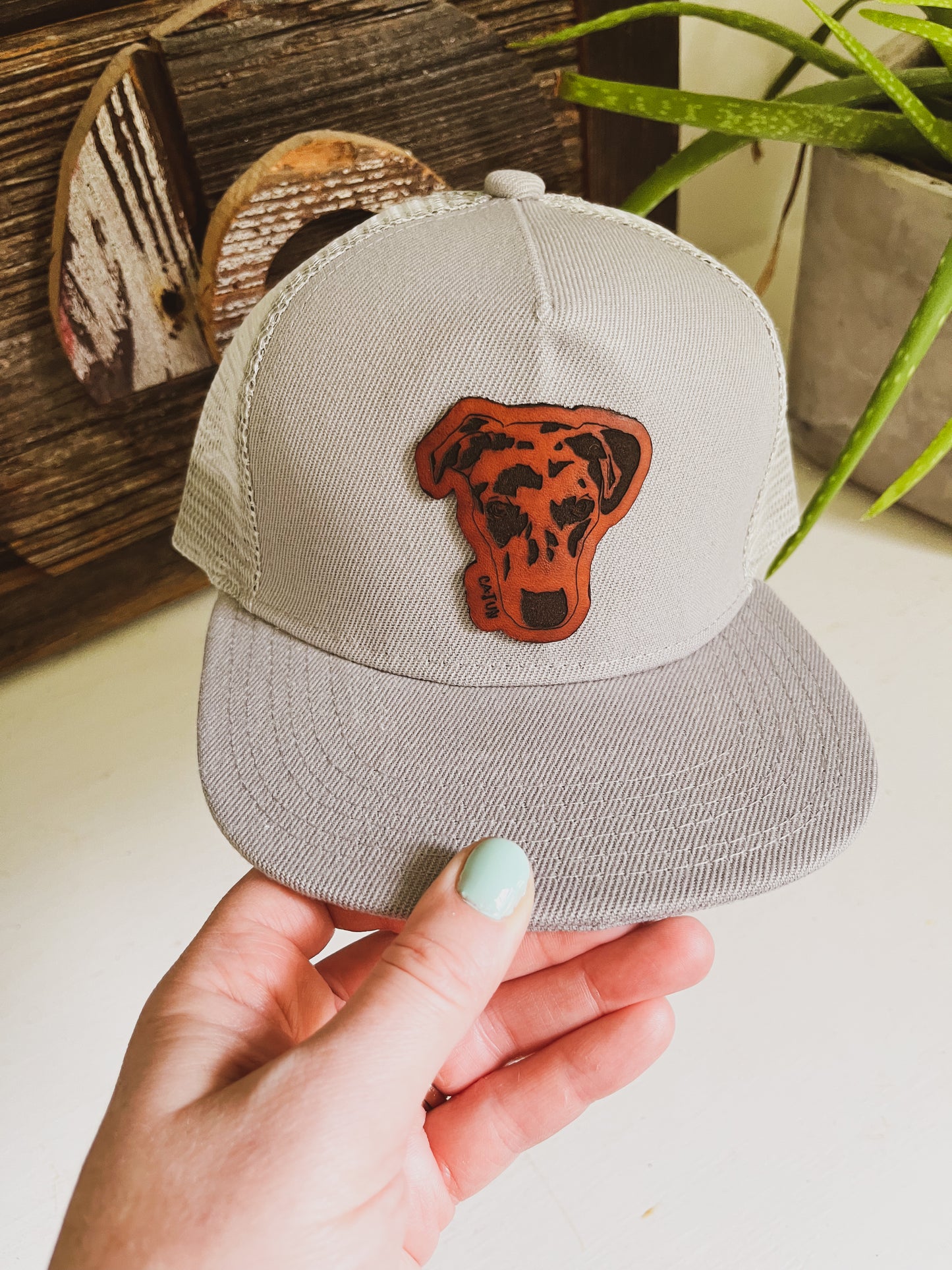 Custom Pet Sketch Leather Patch on Hat