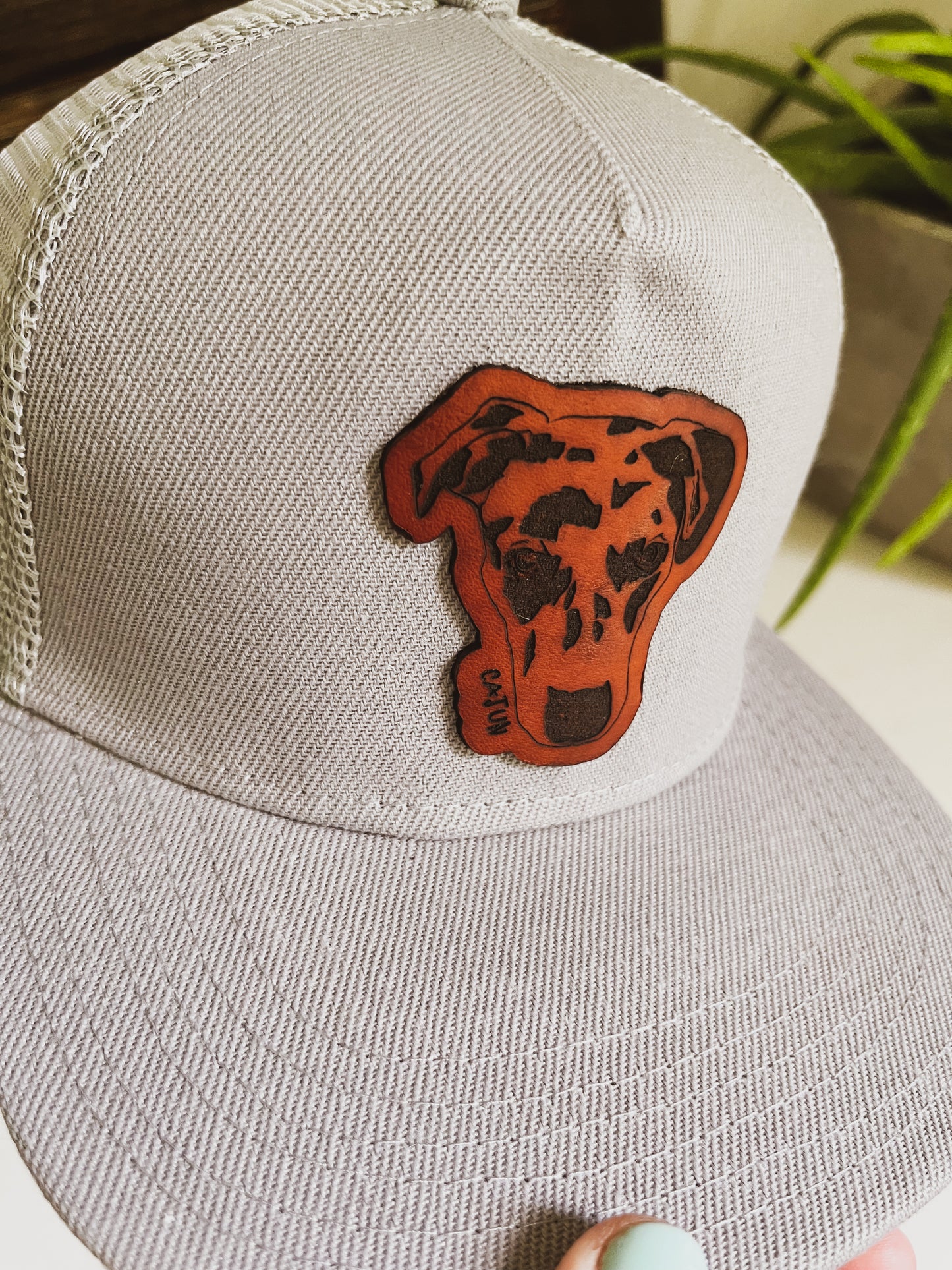 Custom Pet Sketch Leather Patch on Hat