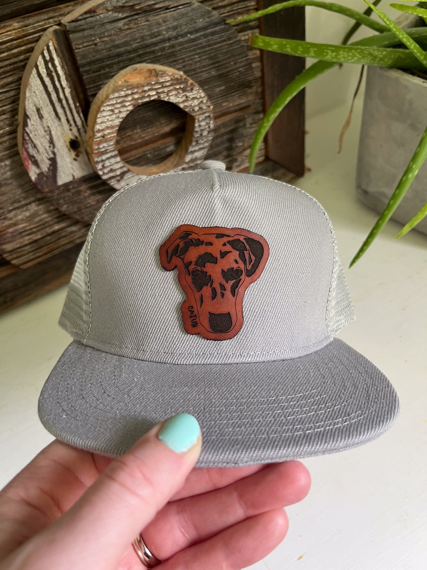 Custom Pet Sketch Leather Patch on Hat