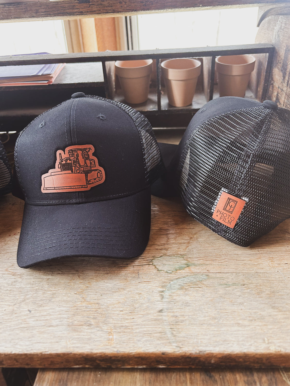 Custom Logo Leather Patch on Baseball Trucker - Adult