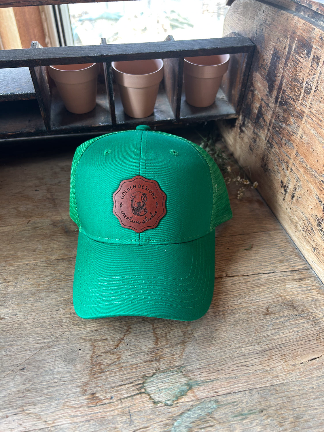 Custom Logo Leather Patch on Baseball Trucker - Adult