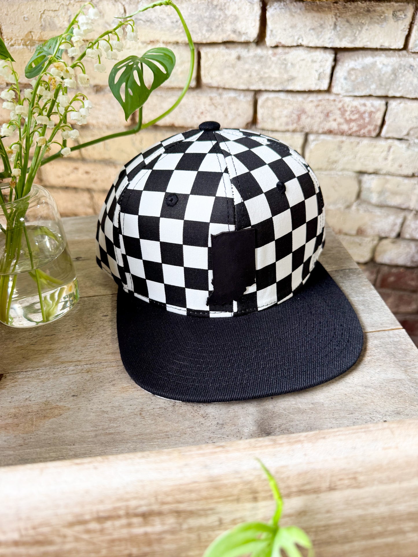 Checkered Black Bill Hat with Indiana Patch