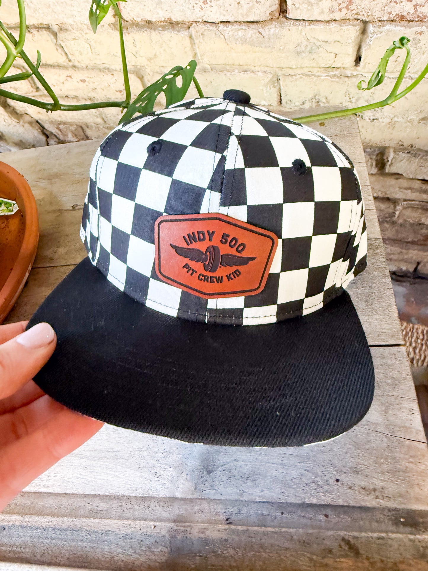 Indy 500 Pit Crew Kid Leather Patch Hat