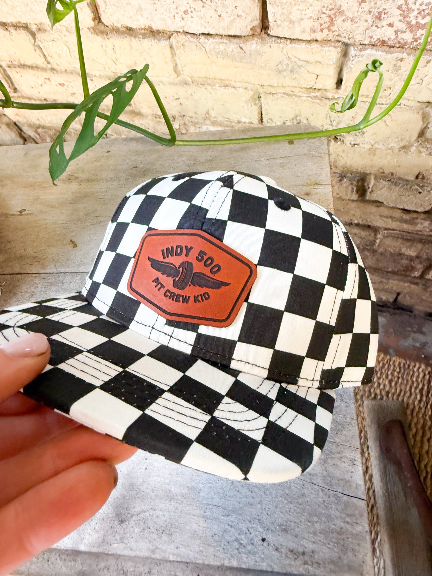 Indy 500 Pit Crew Kid Leather Patch Hat