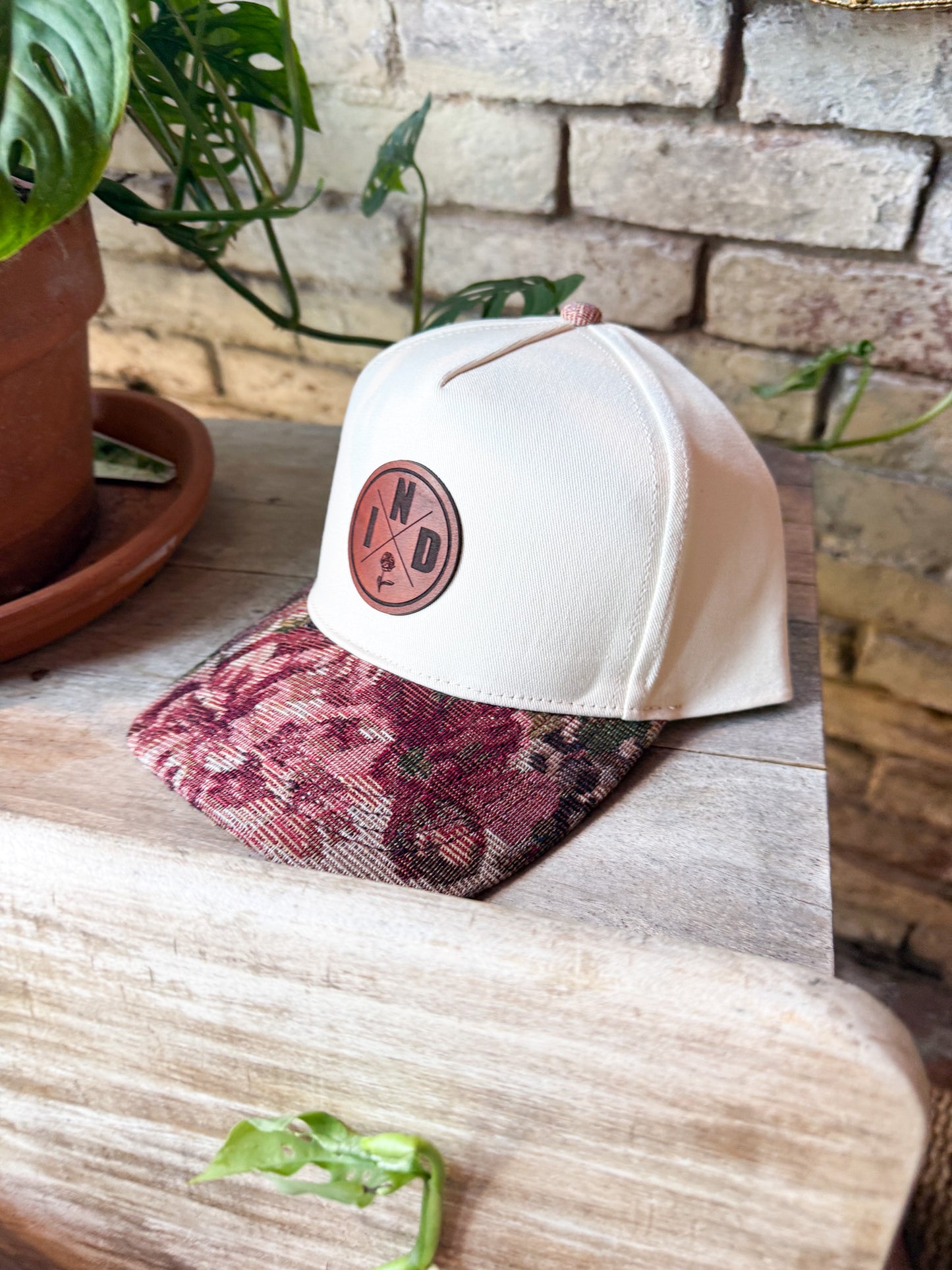 IND Circle Patch on Floral Bill Hat