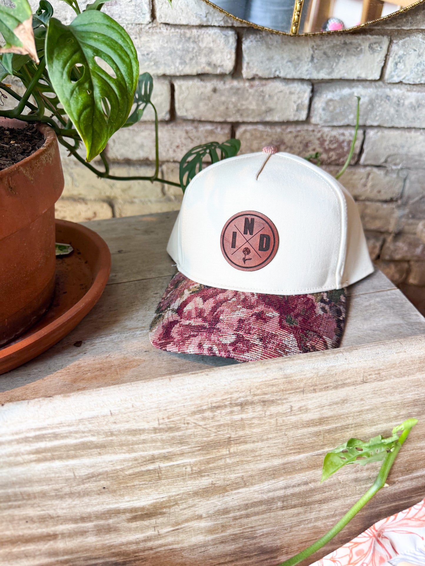 IND Circle Patch on Floral Bill Hat