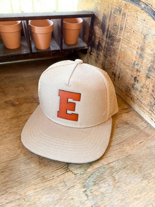 Custom Collegiate Letter Leather Patch Hat – White