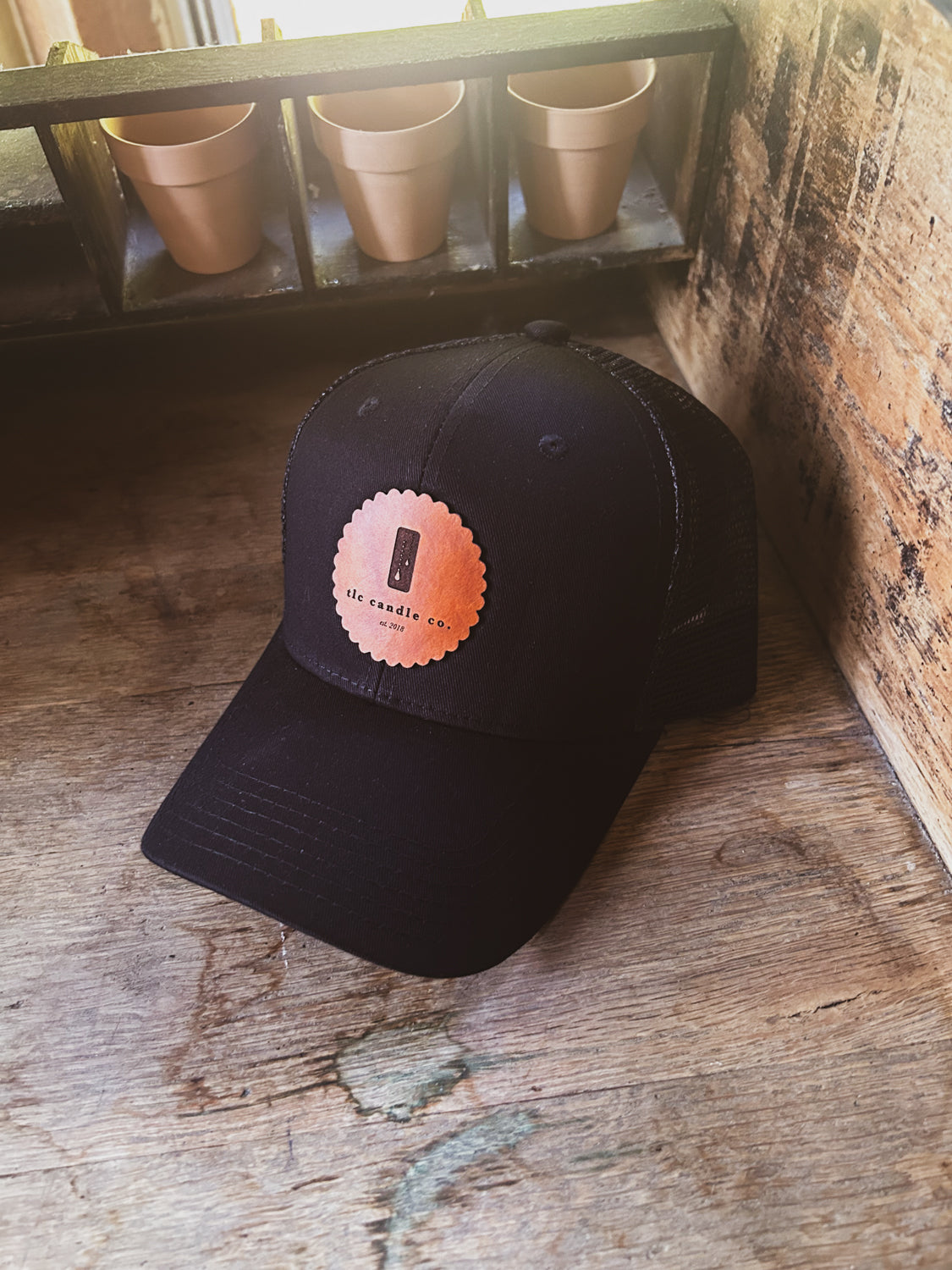 Custom Logo Leather Patch on Baseball Trucker - Adult