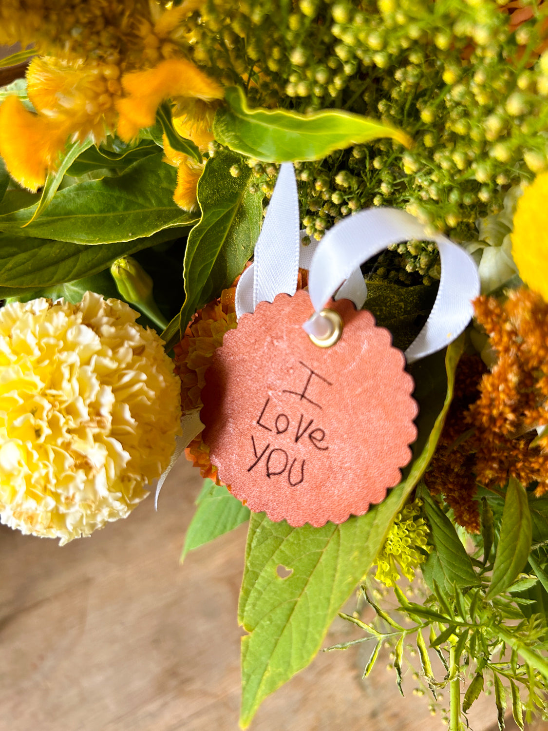 Personalized Leather Bouquet Charms with Handwriting Engraved