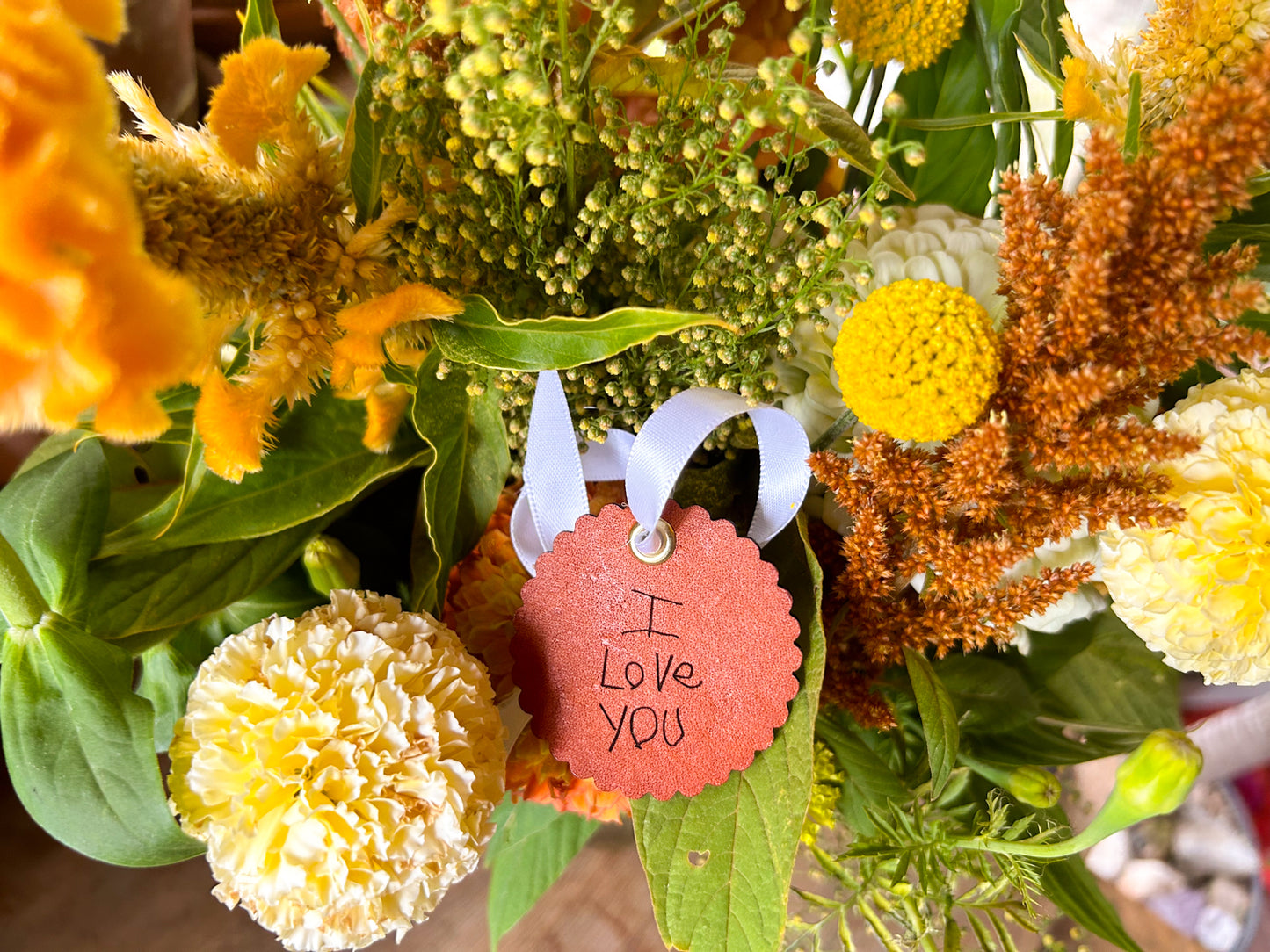 Personalized Leather Bouquet Charms with Handwriting Engraved