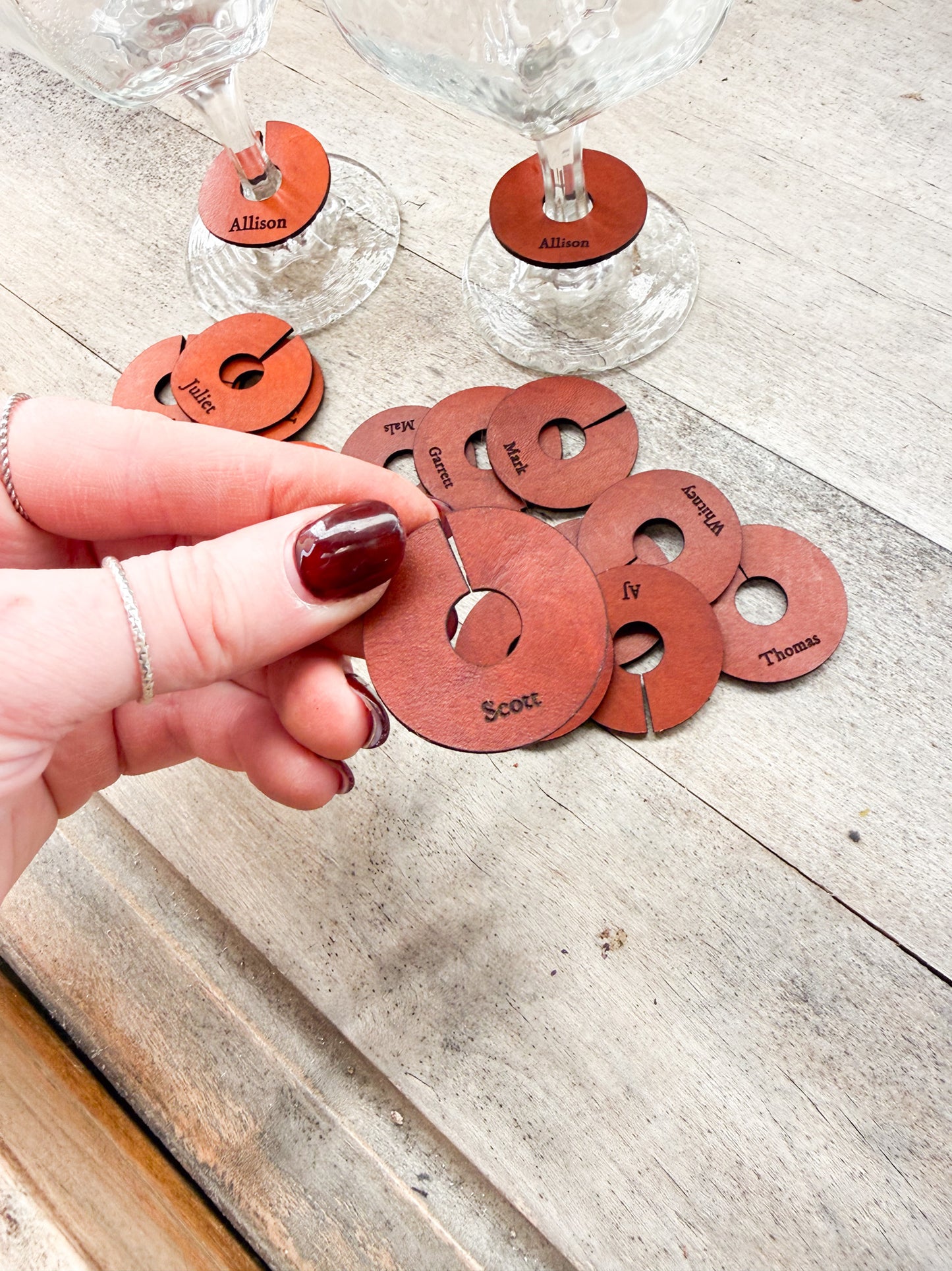 Custom Leather Wedding Wine Charms