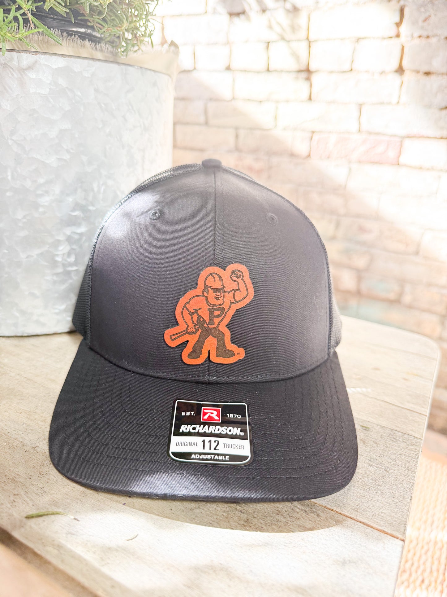 Purdue Pete Leather Patch Hat on Richardson 112