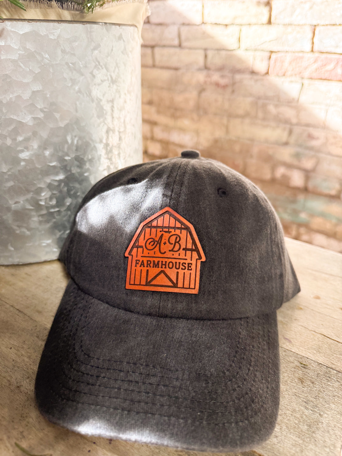 Custom Logo Leather Patch Hat on Pigment Dyed Clasp Closure Hat