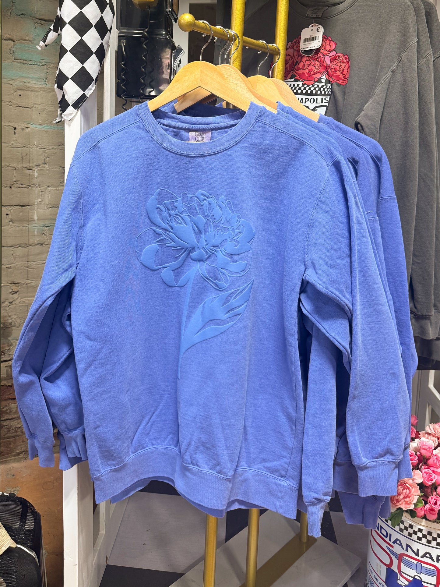 Blue Puff Ink Peony Tee / Sweatshirt