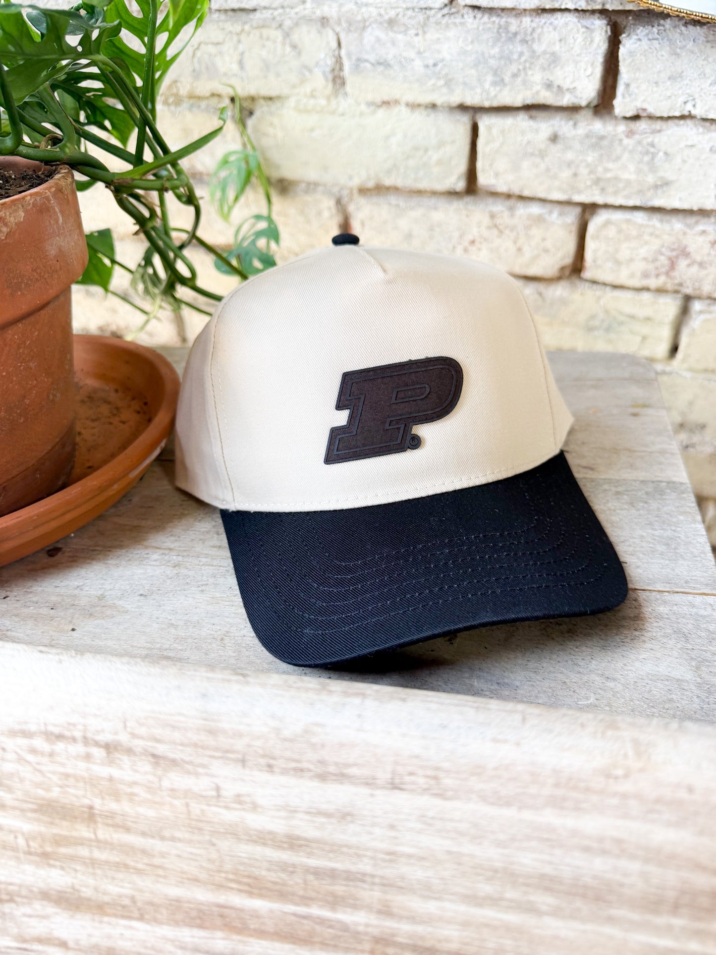 Purdue P - 5 Panel Hat with Black Brim