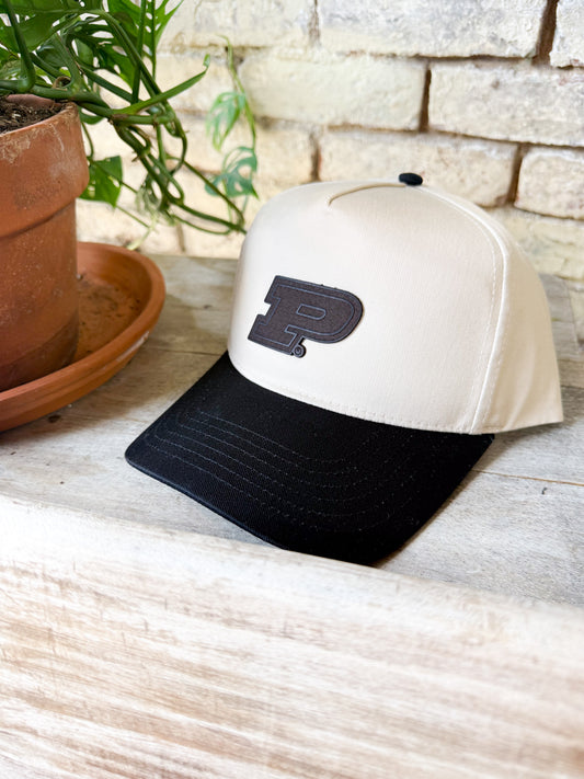 Purdue P - 5 Panel Hat with Black Brim
