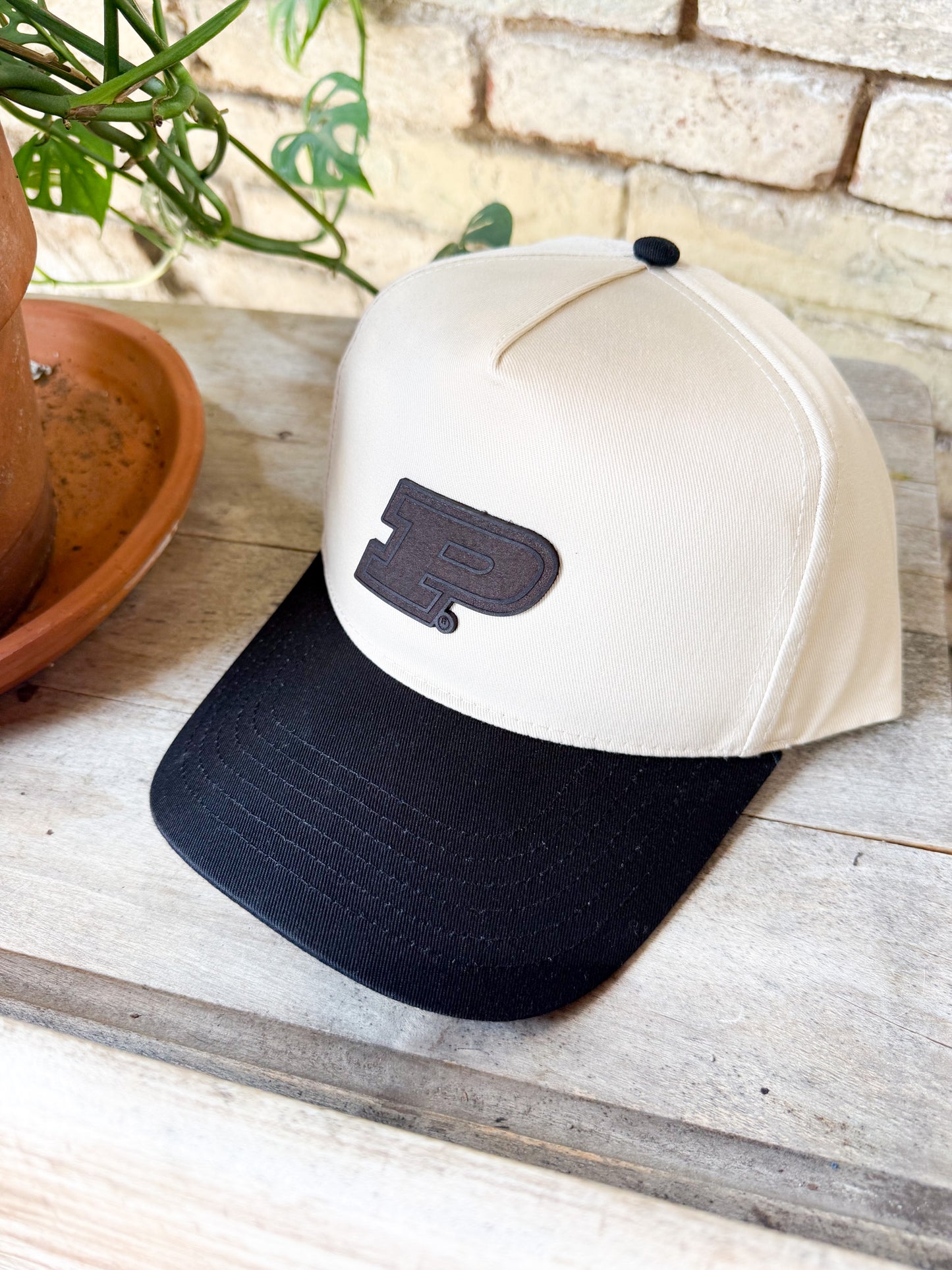 Purdue P - 5 Panel Hat with Black Brim