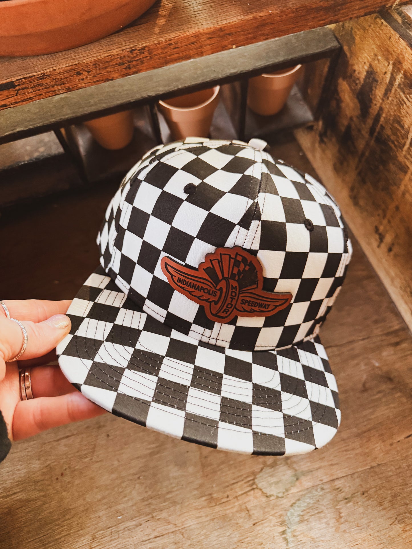 IMS Wings Leather Patch Hat - Checkered Flat Bill