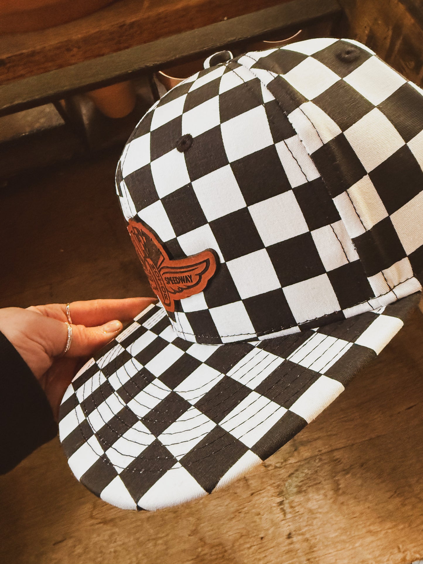 IMS Wings Leather Patch Hat - Checkered Flat Bill