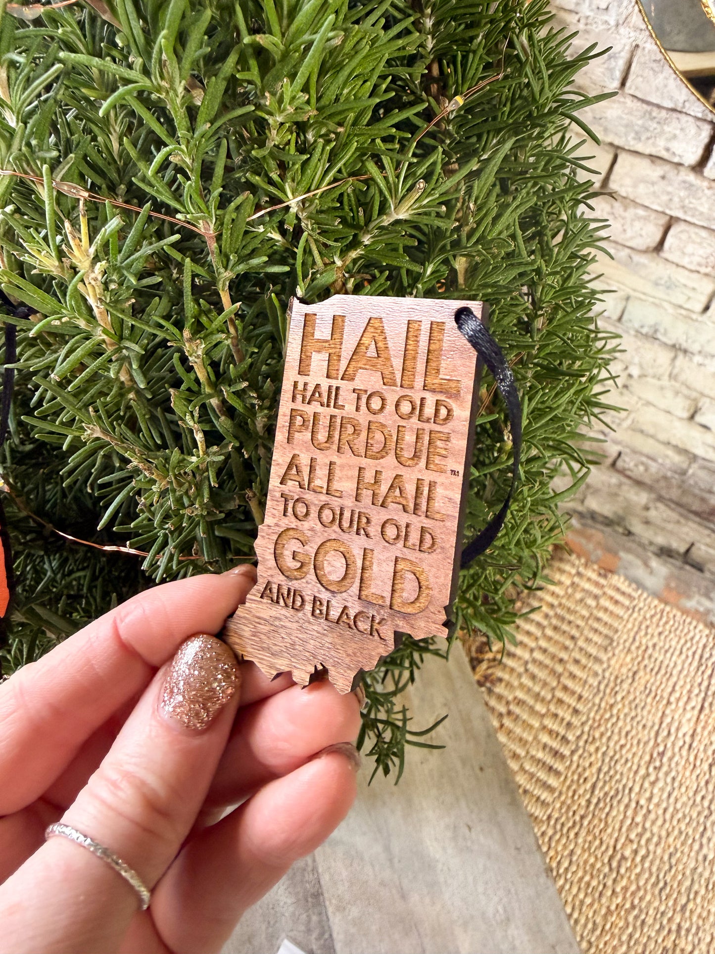 Hail Purdue Indiana Ornament - Walnut