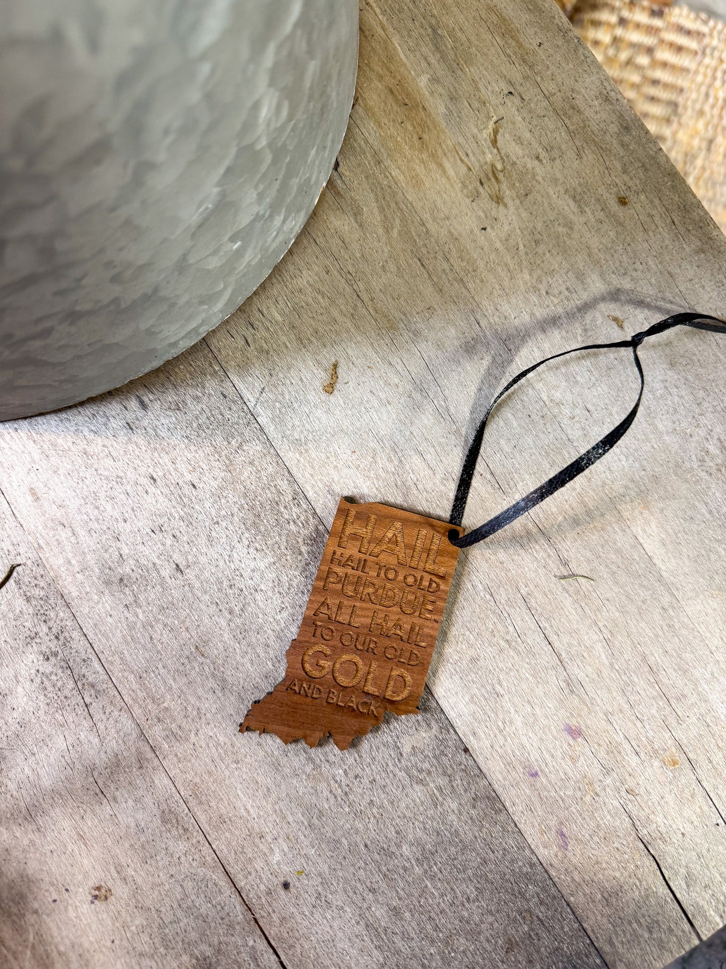 Hail Purdue Indiana Ornament - Walnut
