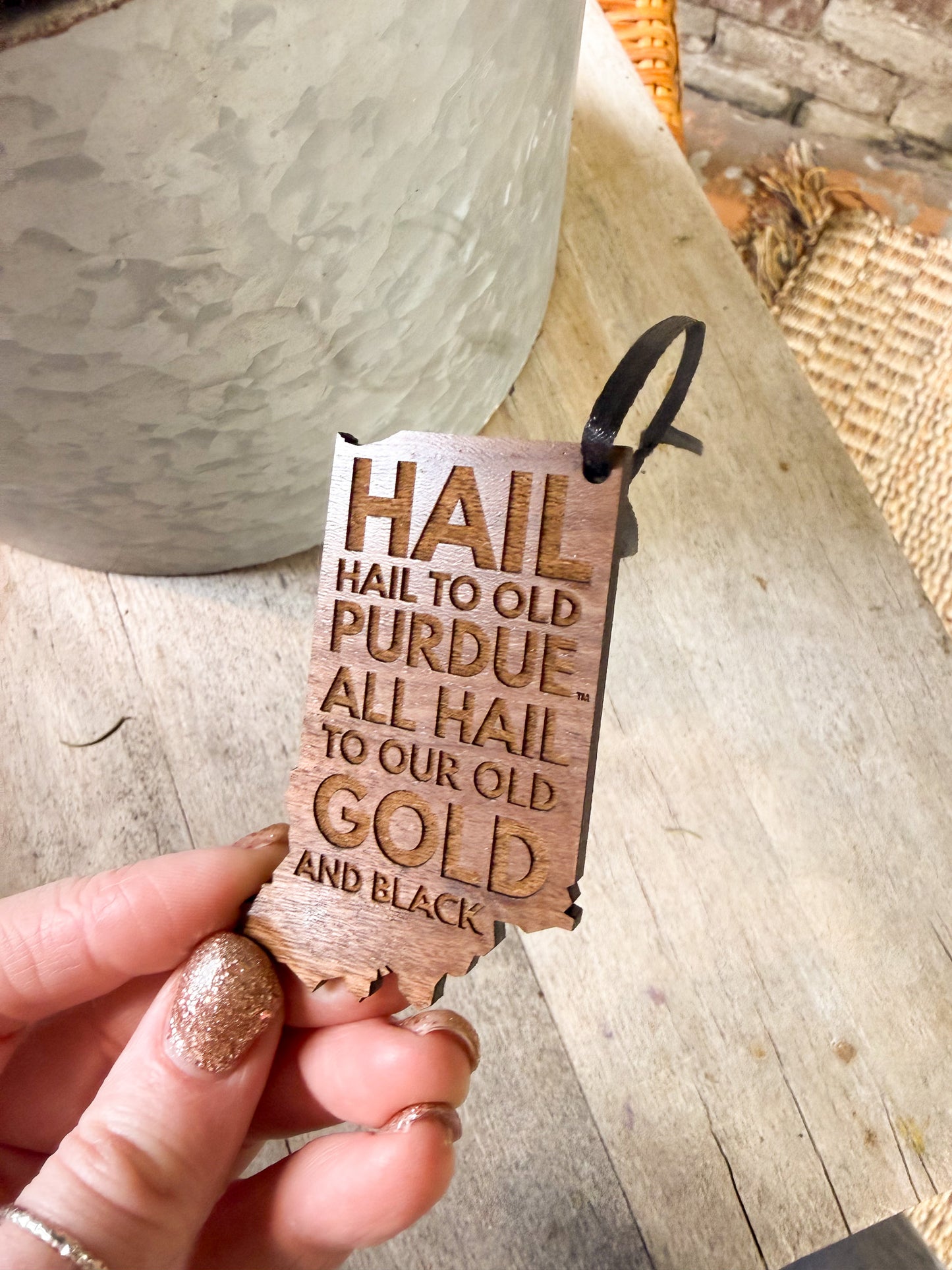 Hail Purdue Indiana Ornament - Walnut