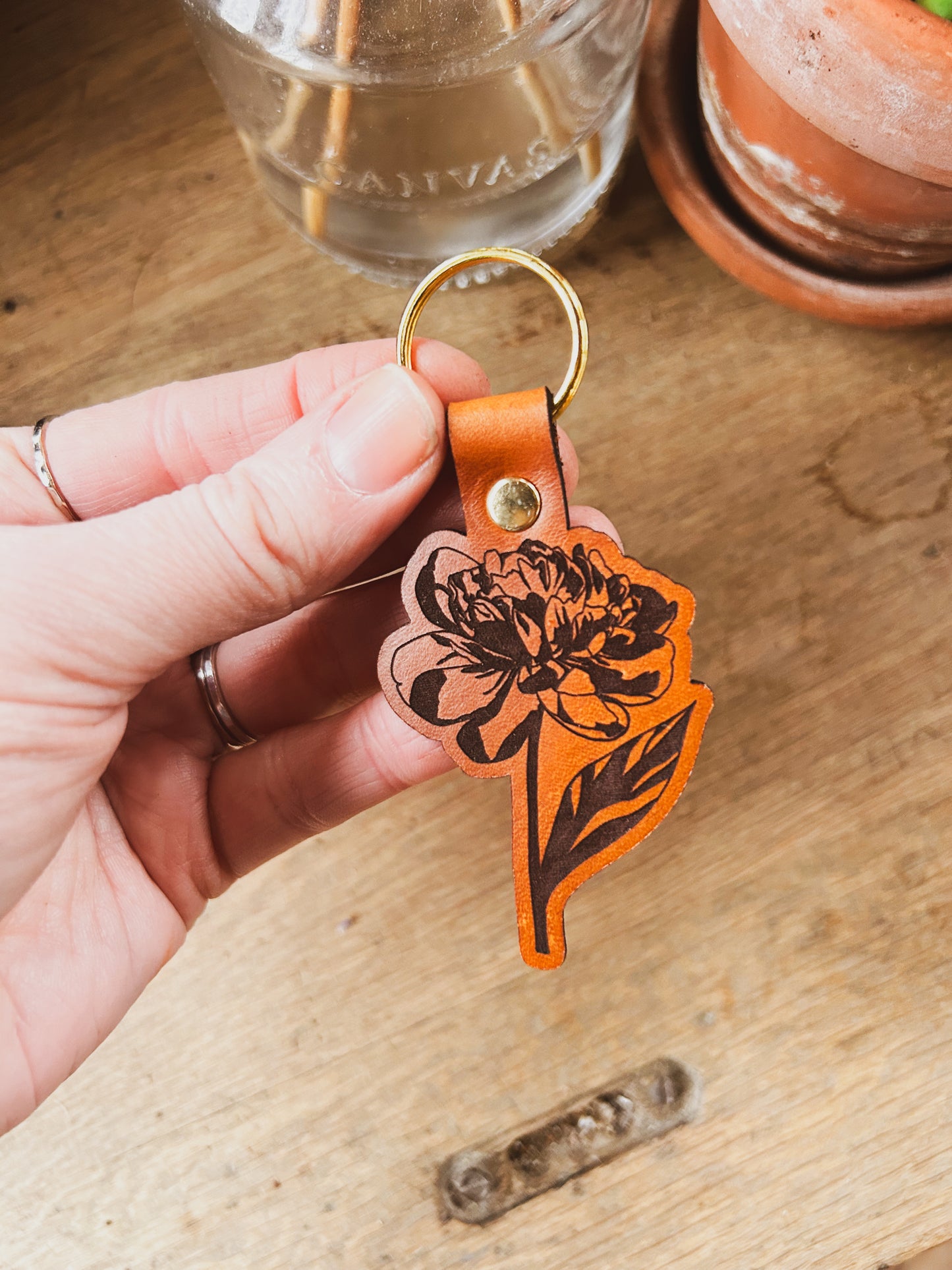 Peony Flower Keychain