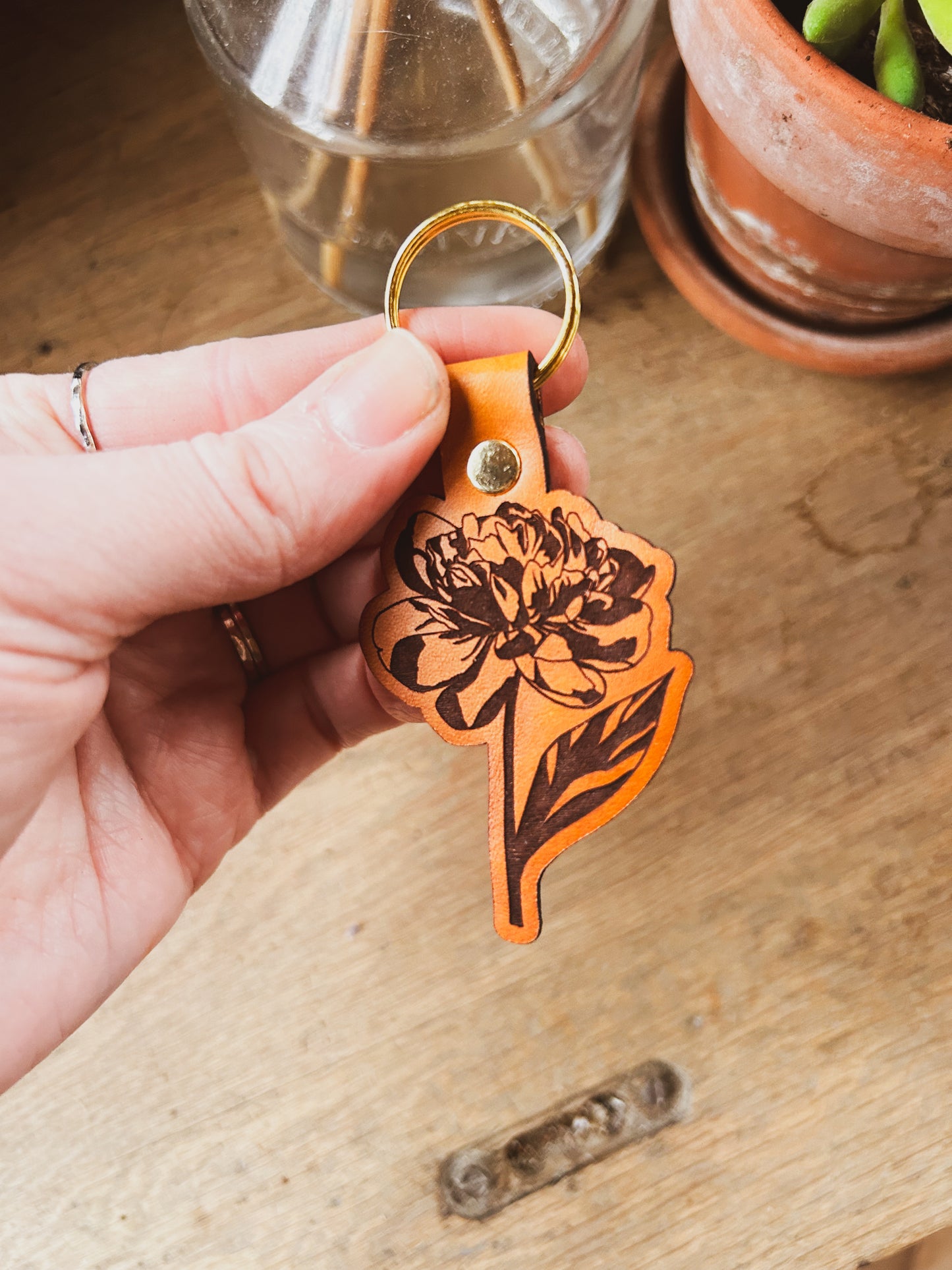 Peony Flower Keychain
